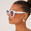 Square Shape Side Logo Detail Oversized Sunglasses In White